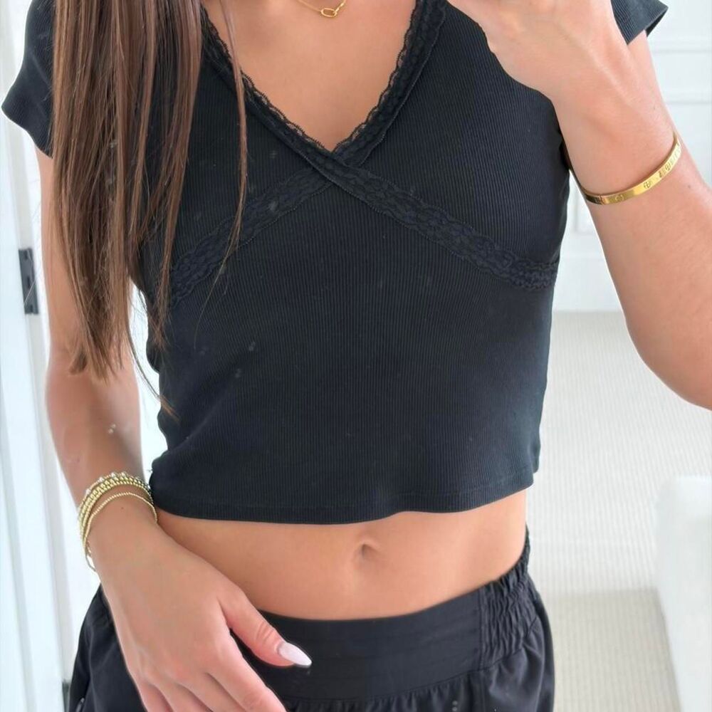 Hollister black lace baby tee